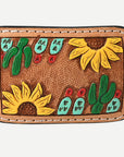 AMERICAN DARLING Floral Hand Carved Painted Belt Buckle Genuine Leather Covered Stylish Buckle