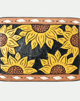 AMERICAN DARLING Floral Hand Carved Painted Belt Buckle Genuine Leather Covered Stylish Buckle