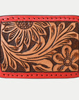 AMERICAN DARLING Floral Hand Carved Painted Belt Buckle Genuine Leather Covered Stylish Buckle