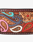 AMERICAN DARLING Floral Hand Carved Painted Belt Buckle Genuine Leather Covered Stylish Buckle