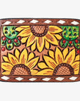 AMERICAN DARLING Floral Hand Carved Painted Belt Buckle Genuine Leather Covered Stylish Buckle