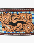 AMERICAN DARLING Floral Hand Carved Painted Belt Buckle Genuine Leather Covered Stylish Buckle