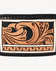 AMERICAN DARLING Floral Hand Carved Painted Belt Buckle Genuine Leather Covered Stylish Buckle