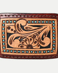 AMERICAN DARLING Floral Hand Carved Painted Belt Buckle Genuine Leather Covered Stylish Buckle