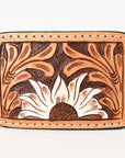 AMERICAN DARLING Floral Hand Carved Painted Belt Buckle Genuine Leather Covered Stylish Buckle
