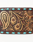AMERICAN DARLING Floral Hand Carved Painted Belt Buckle Genuine Leather Covered Stylish Buckle