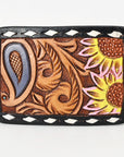AMERICAN DARLING Floral Hand Carved Painted Belt Buckle Genuine Leather Covered Stylish Buckle