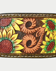 AMERICAN DARLING Floral Hand Carved Painted Belt Buckle Genuine Leather Covered Stylish Buckle