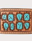 AMERICAN DARLING Floral Hand Carved Painted Belt Buckle Genuine Leather Covered Stylish Buckle