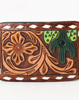 AMERICAN DARLING Floral Hand Carved Painted Belt Buckle Genuine Leather Covered Stylish Buckle