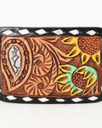AMERICAN DARLING Floral Hand Carved Painted Belt Buckle Genuine Leather Covered Stylish Buckle