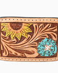 AMERICAN DARLING Floral Hand Carved Painted Belt Buckle Genuine Leather Covered Stylish Buckle