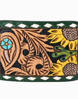 AMERICAN DARLING Floral Hand Carved Painted Belt Buckle Genuine Leather Covered Stylish Buckle