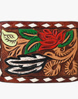 AMERICAN DARLING Floral Hand Carved Painted Belt Buckle Genuine Leather Covered Stylish Buckle