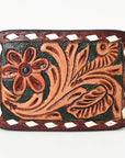 AMERICAN DARLING Floral Hand Carved Painted Belt Buckle Genuine Leather Covered Stylish Buckle