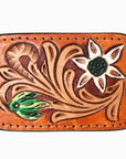AMERICAN DARLING Floral Hand Carved Painted Belt Buckle Genuine Leather Covered Stylish Buckle