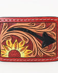 AMERICAN DARLING Floral Hand Carved Painted Belt Buckle Genuine Leather Covered Stylish Buckle