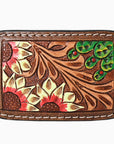 AMERICAN DARLING Floral Hand Carved Painted Belt Buckle Genuine Leather Covered Stylish Buckle