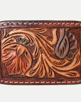 AMERICAN DARLING Floral Hand Carved Painted Belt Buckle Genuine Leather Covered Stylish Buckle