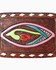 AMERICAN DARLING Floral Hand Carved Painted Belt Buckle Genuine Leather Covered Stylish Buckle