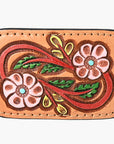 AMERICAN DARLING Floral Hand Carved Painted Belt Buckle Genuine Leather Covered Stylish Buckle