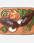 AMERICAN DARLING Floral Hand Carved Painted Belt Buckle Genuine Leather Covered Stylish Buckle