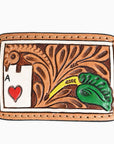 AMERICAN DARLING Floral Hand Carved Painted Belt Buckle Genuine Leather Covered Stylish Buckle