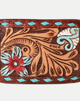 AMERICAN DARLING Floral Hand Carved Painted Belt Buckle Genuine Leather Covered Stylish Buckle