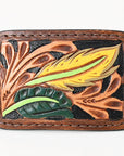 AMERICAN DARLING Floral Hand Carved Painted Belt Buckle Genuine Leather Covered Stylish Buckle