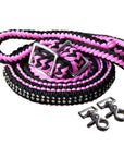1" X 8Ft Hilason Braided Poly Horse Barrel Reins Flat Grip Knots Crystal W/ Snaps