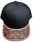 American Darling Men Women Adjustable Cap With Leather On Visor Black