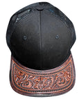 American Darling Men Women Adjustable Cap With Leather On Visor Black