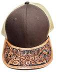 American Darling Men Women Adjustable Cap With Leather On Visor Brown