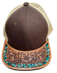 American Darling Men Women Adjustable Cap With Leather On Visor Brown