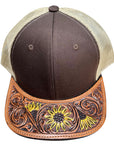 American Darling Men Women Adjustable Cap With Leather On Visor Brown