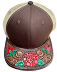 American Darling Men Women Adjustable Cap With Leather On Visor Brown