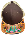 American Darling Men Women Adjustable Cap With Leather On Visor Brown