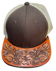American Darling Men Women Adjustable Cap With Leather On Visor Brown