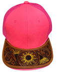 American Darling Men Women Adjustable Cap With Leather On Visor Red