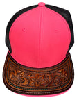 American Darling Men Women Adjustable Cap With Leather On Visor Red w/ Black