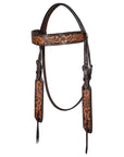 Bar H Equine Western Leather Headstall & Breast Collar Floral Dark Brown