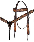 Bar H Equine Western Leather Headstall & Breast Collar Floral Dark Brown
