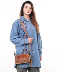 American Darling ADBG1653 Cross Body Hand Tooled Suede Genuine Western Leather Women Bag Western Handbag Purse