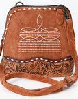 American Darling ADBG1659 Cross Body Hand Tooled Suede Genuine Western Leather Women Bag Western Handbag Purse