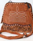 American Darling ADBG1659 Cross Body Hand Tooled Suede Genuine Western Leather Women Bag Western Handbag Purse