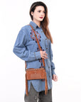 American Darling ADBG1662 Cross Body Hand Tooled Suede Genuine Western Leather Women Bag Western Handbag Purse