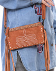 American Darling ADBG1662 Cross Body Hand Tooled Suede Genuine Western Leather Women Bag Western Handbag Purse