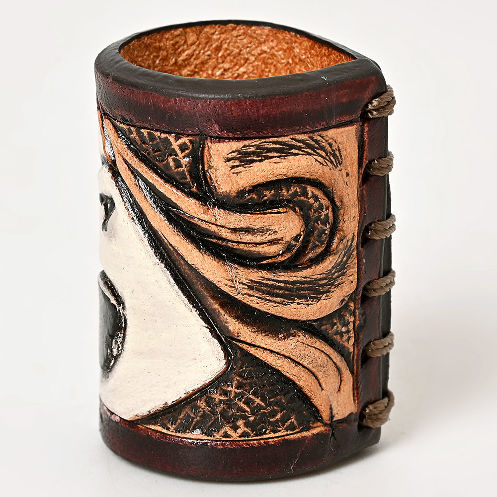American Darling Western Hand Tooled Carved Genuine Leather Scarf Ring Brown Scarf Clasp Bandana Slide Bandana Cuff