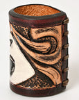 American Darling Western Hand Tooled Carved Genuine Leather Scarf Ring Brown Scarf Clasp Bandana Slide Bandana Cuff