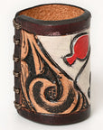 American Darling Western Hand Tooled Carved Genuine Leather Scarf Ring Brown Scarf Clasp Bandana Slide Bandana Cuff